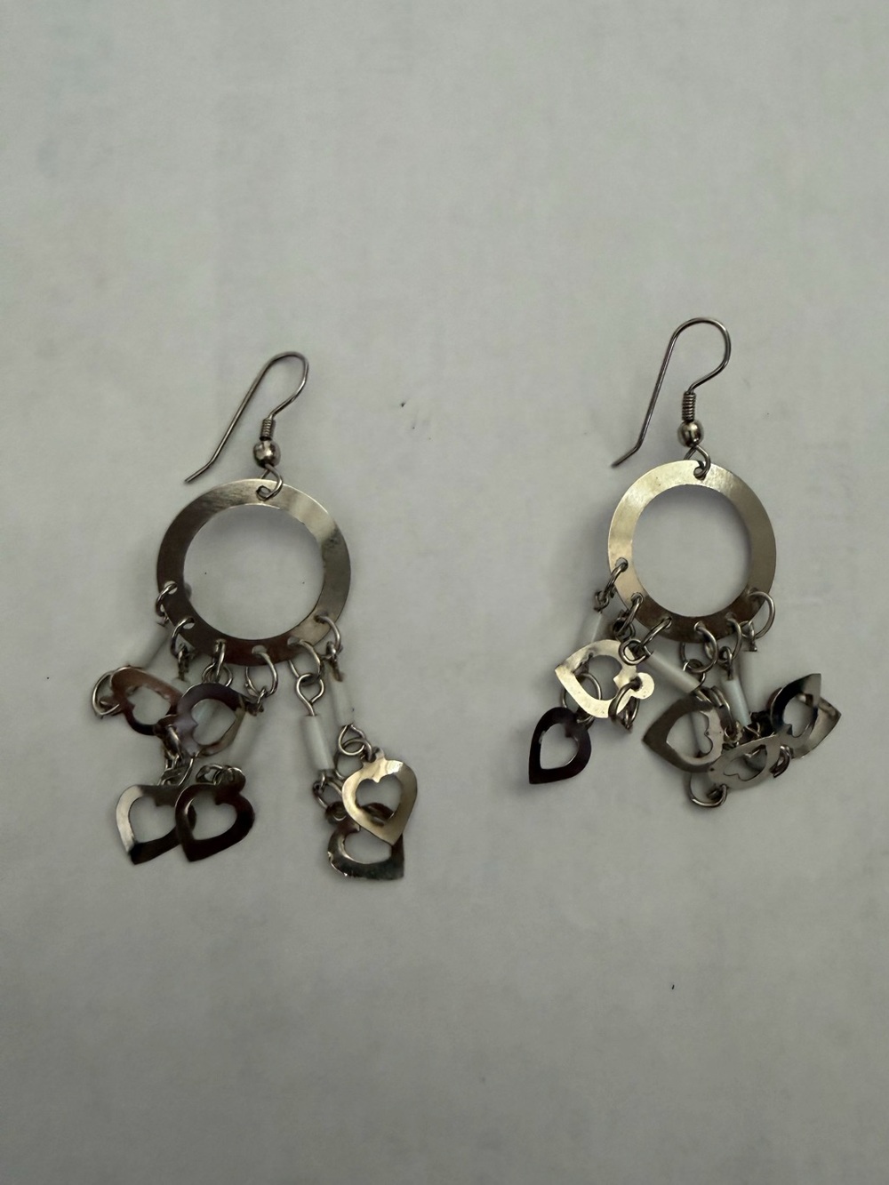 Silver Heart Dangle Hoop Earrings - Women Jewelry